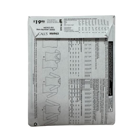 MCCALLS Palmer Pletsch Cowl Neck Top Pattern Size B5 8-10-12-14-16 Uncut M6963 - Picture 2 of 4